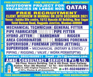 Shutdown Project for Vacancies in Large Nos. QATAR