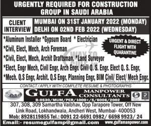 Urgently required for construction group in Saudi Arabia