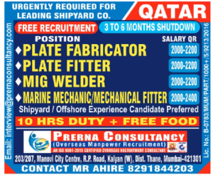 🔰FREE RECRUITMENT🔰 Urgently Required for Leading SHIPYARD CO. -QATAR-
