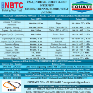 🔧 NBTC – Kuwait Hiring for Oil & Gas Turnaround Project 🇰🇼