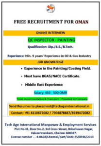 🎯 Free Recruitment for Oman – QC Inspector (Painting)