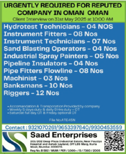 🌍 Urgently Required for Reputed Company in Oman 🇴🇲