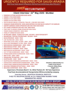 🚢 Urgently Required for Saudi Arabia – Ship & Rig Maintenance Repair & Overhaul Project