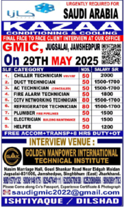 🌟 Urgently Required for Saudi Arabia – Kazaa Conditioning & Cooling