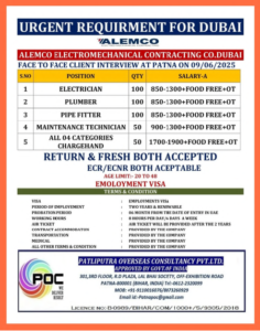 🚨 Urgent Job Openings in Dubai – ALEMCO (Electromechanical Contracting Co.)