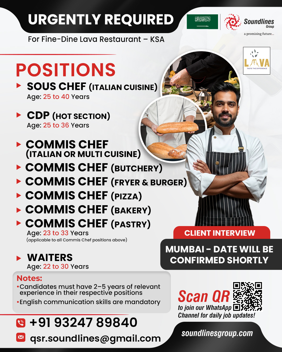 Urgently Required: Culinary & Hospitality Professionals for Fine-Dine Lava Restaurant in KSA!