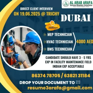 Direct Client Interview for Facility Maintenance Technicians in Dubai!