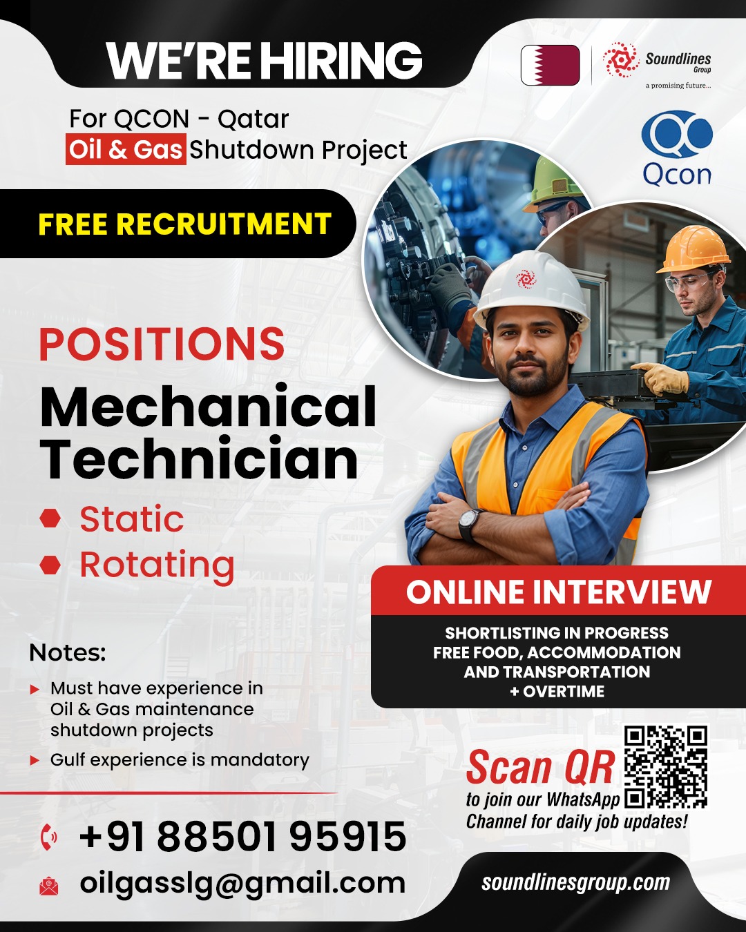 🚀 We’re Hiring! For QCON – Qatar Oil & Gas Shutdown Project