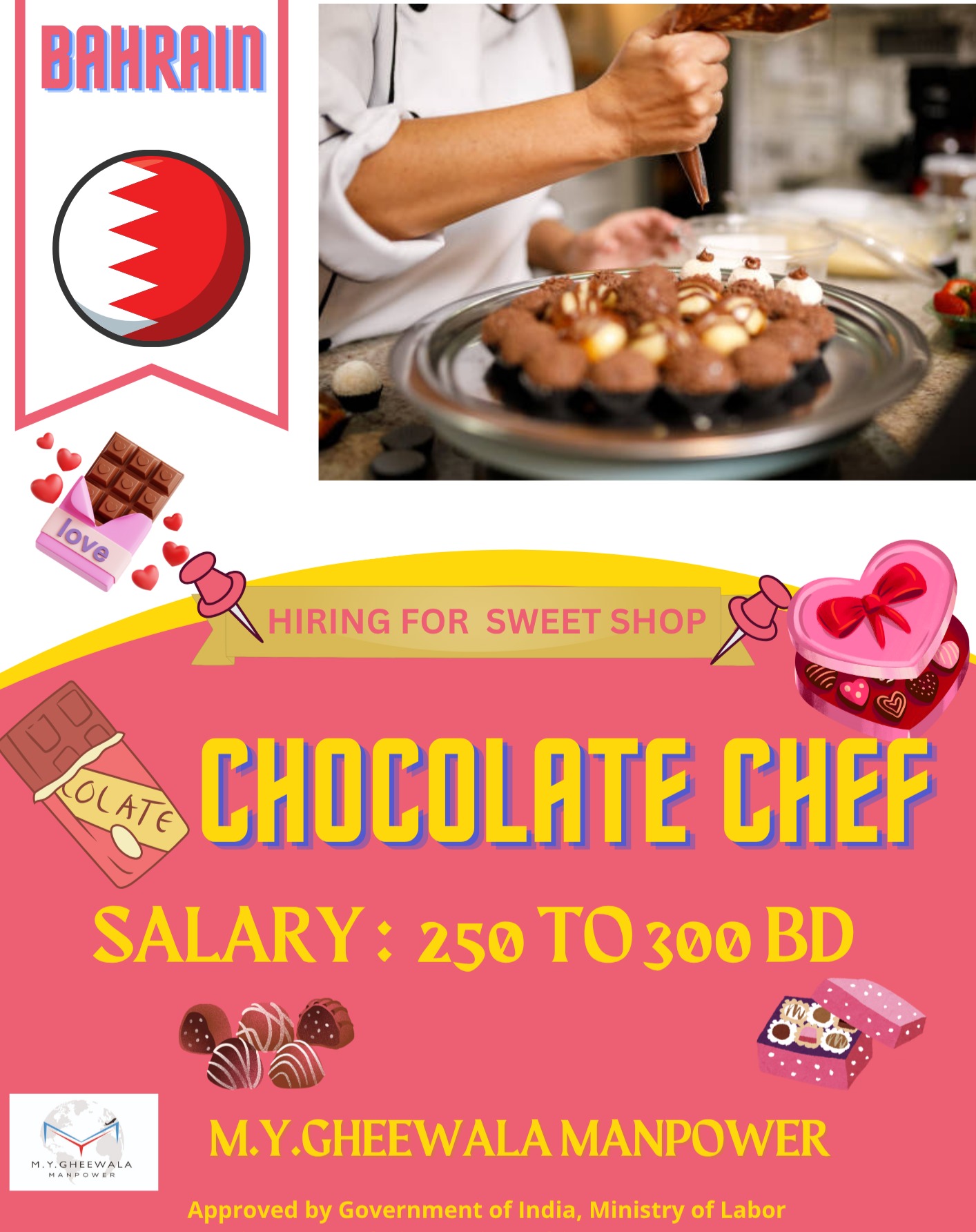 🍫 Hiring: Chocolate Chef (Sweet Shop) 📍 Location: Bahrain