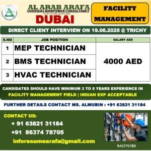 Direct Client Interview for Facility Management Technicians in Dubai!