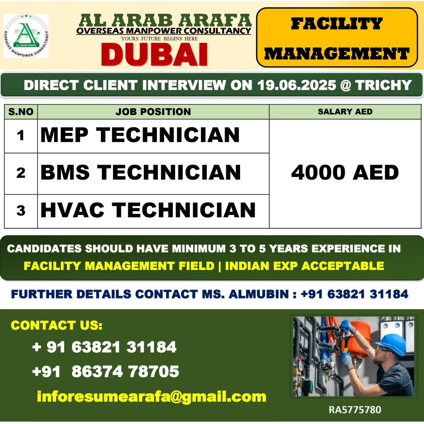 Direct Client Interview for Facility Management Technicians in Dubai!