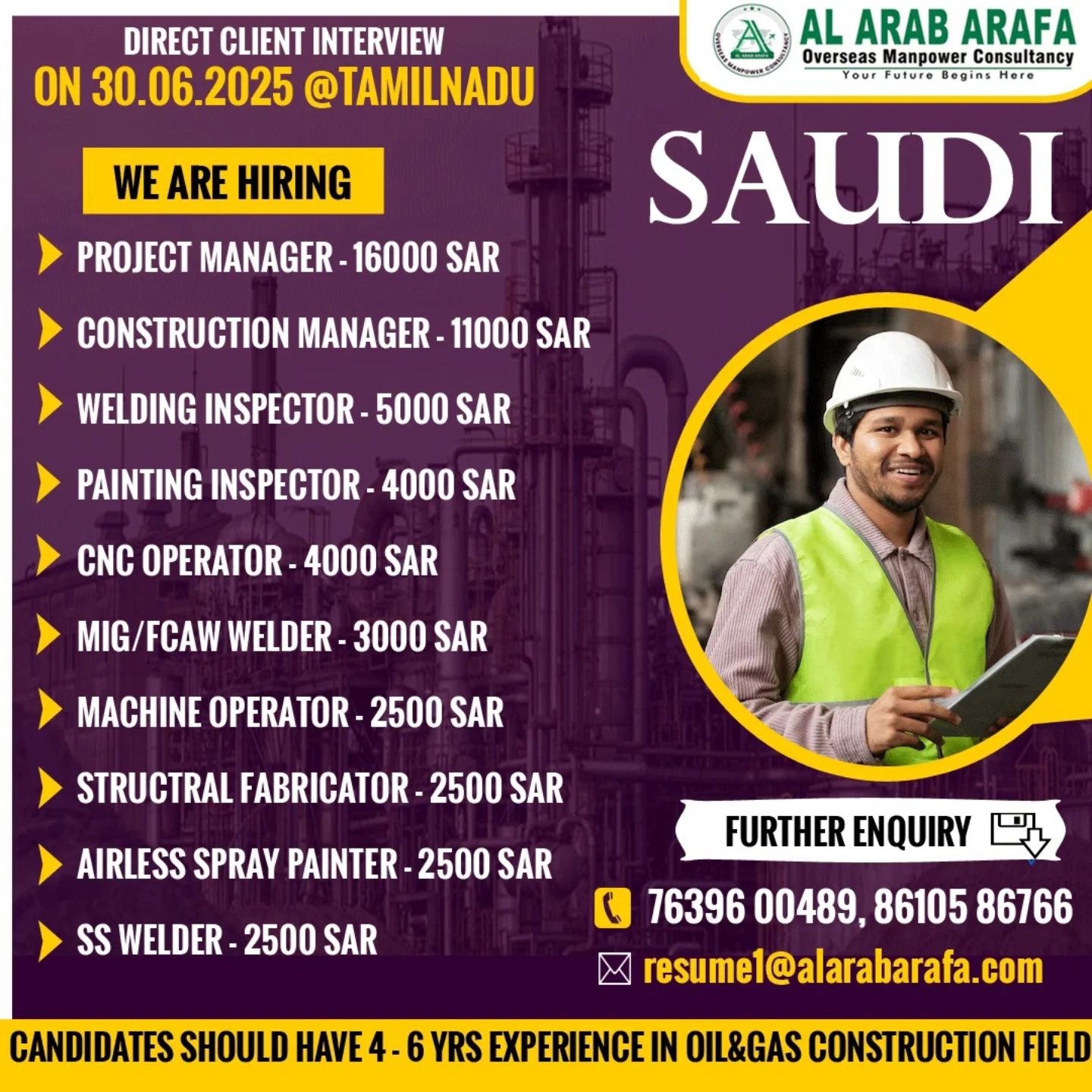 Job Openings in Saudi Arabia – Direct Client Interview on June 30, 2025 (Tamil Nadu)