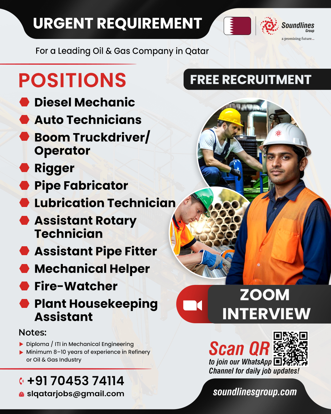 🚨 Urgent Requirement: Skilled Workforce for Oil & Gas Project in Qatar 🇶🇦