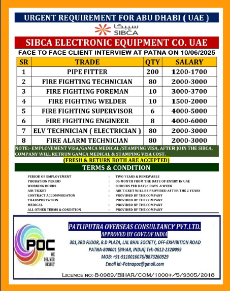 🔥 Mass Hiring for UAE – Join SIBCA Electronic Equipment Co.
