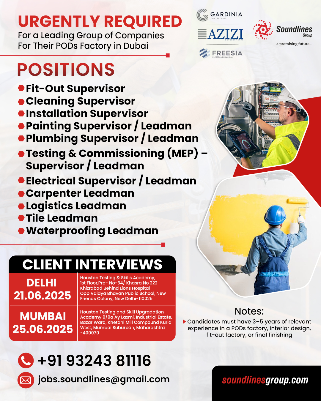 🚨 Urgently Hiring for Dubai – Supervisory & Lead Roles at PODs Factory
