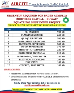 Urgent Hiring for Kuwait – EQUATE E&I Shutdown Project