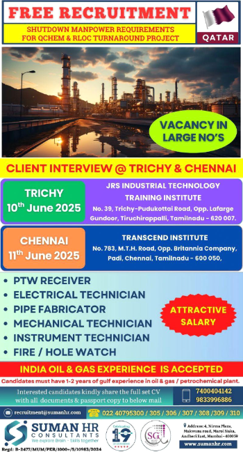 Free Recruitment ||Shutdown -QChem & RLoc Turn Around -QATAR
