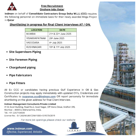 Exciting Job Opportunities in Qatar: Immediate Openings with Consolidate Contractors Group Doha W.L.L. (CCC)