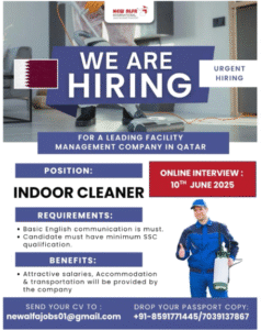 Urgent! Online Interview Happening TODAY (June 10th) for Indoor Cleaners in Qatar! 🇶🇦🧹