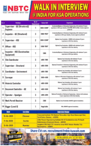 NBTC Mega Walk-In Interview for KSA Operations: Starts TOMORROW in Chennai, Cochin & Mumbai! 🇸🇦
