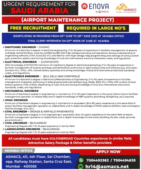 FREE RECRUITMENT||Airport Maintenance Project||Saudi Arabia 🇸🇦