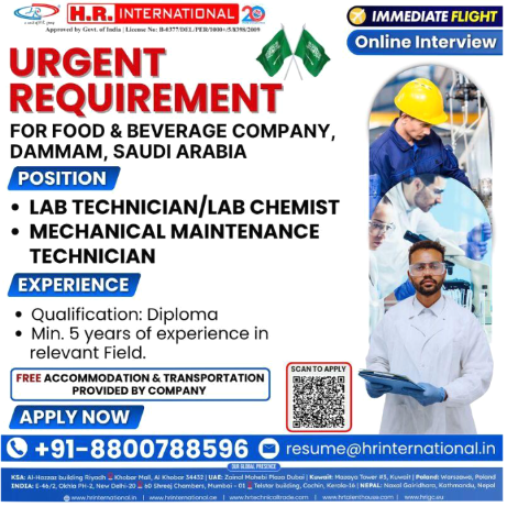 Urgent Hiring! Online Interviews for Food & Beverage Company in Dammam, Saudi Arabia! 🇸🇦