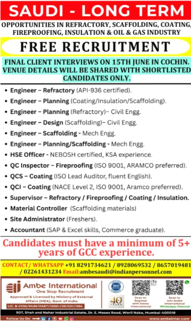 Saudi Arabia: Long-Term Opportunities in Refractory, Scaffolding, Coating, Fireproofing & Insulation!