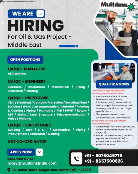 We Are Hiring! Exciting QA/QC Opportunities for Oil & Gas Projects in the Middle East!