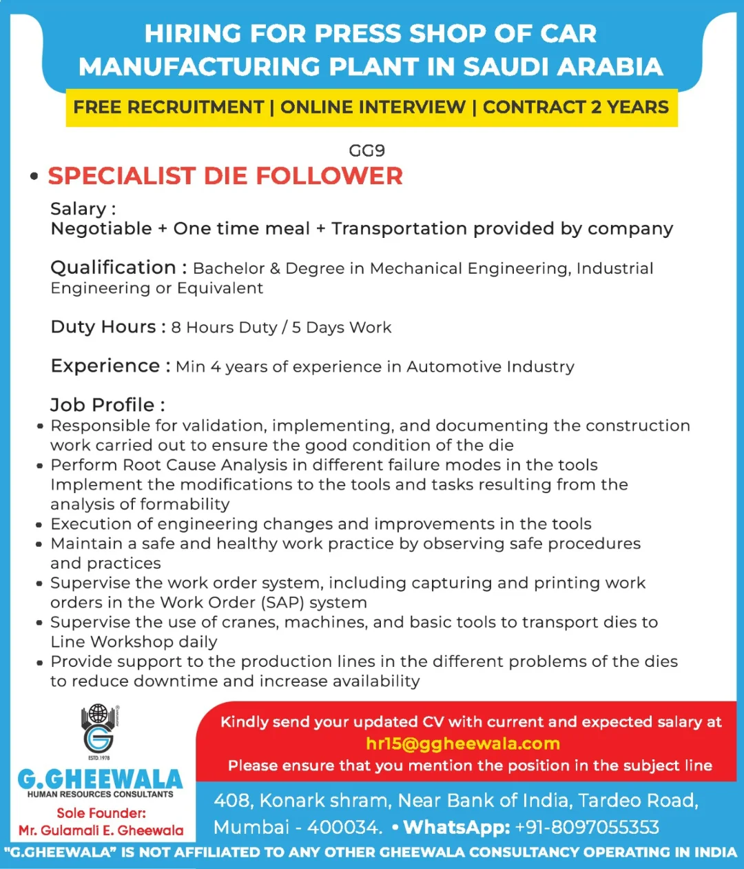 🛠️ Hiring: Specialist Die Follower – Press Shop (Saudi Arabia 🇸🇦)