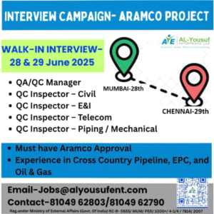 Aramco Project! Walk-in Interviews for QC Professionals in Mumbai & Chennai! 🇸🇦