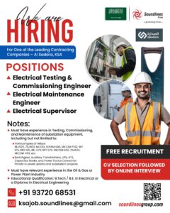 🌟 Job Opportunity in Saudi Arabia – Electrical Engineers Wanted! 🌟