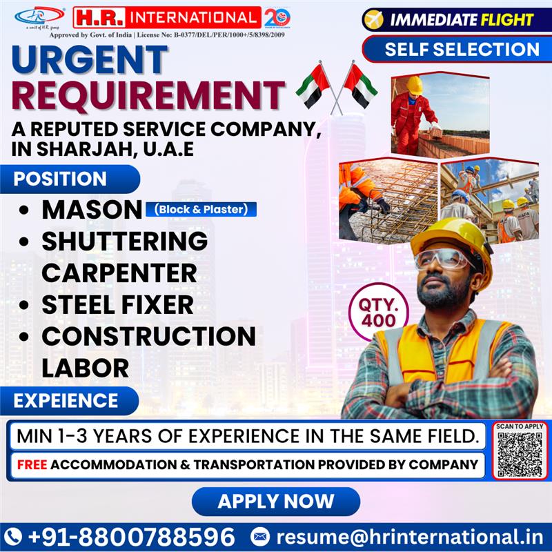 Job Opportunity Alert: Urgent Requirements in Sharjah, U.A.E. – Apply Now!
