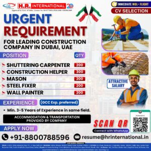 🚧 Urgent Hiring for Dubai: Construction Jobs Available – Apply Now!