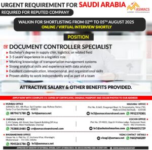 Urgently Hiring: Document Controller Specialist for a Reputed Company in Saudi Arabia! 🇸🇦