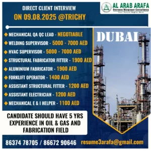 Dubai Oil & Gas Maintenance Jobs – Interview on 09.08.2025