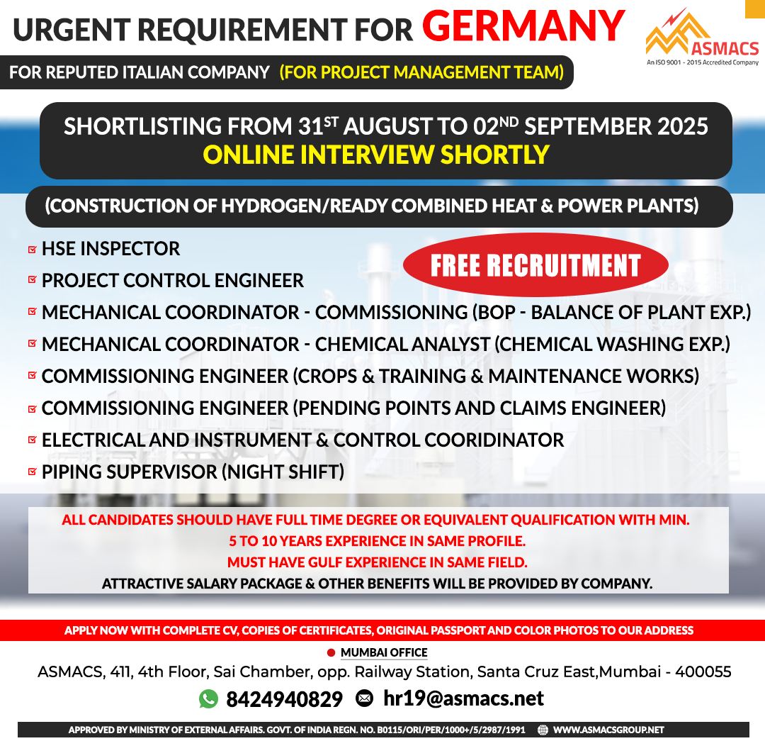 🚨 Urgent Requirement for Germany 🇩🇪 – Project Management Team
