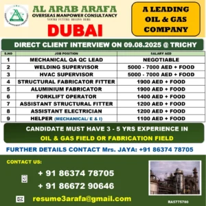 Job Vacancy Alert – Dubai (Oil & Gas Sector)