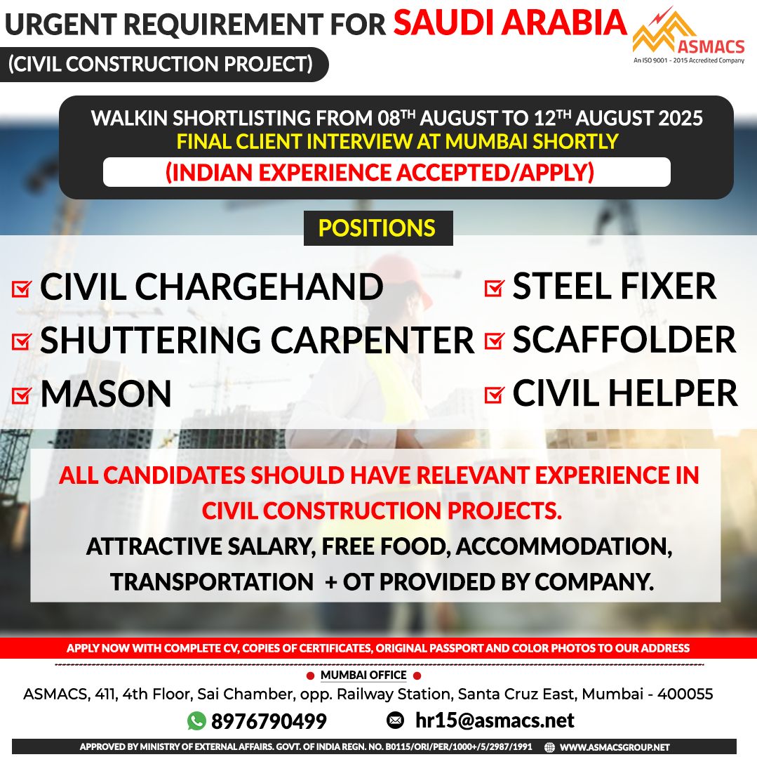 🚨 Urgently Hiring for Saudi Arabia! 🇸🇦