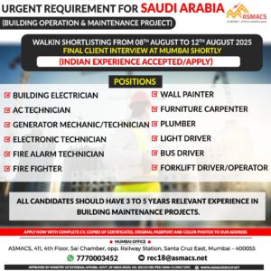 🚨 Urgently Hiring for Saudi Arabia! 🇸🇦