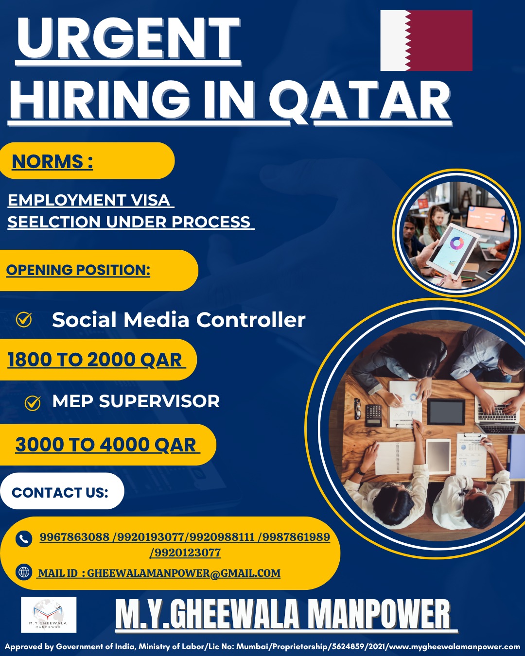 🇶🇦 Urgent Hiring in Qatar! Social Media Controller & MEP Supervisor Needed! 🚀