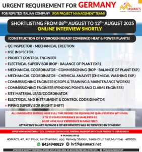 Urgent Requirement for Germany! 🇩🇪