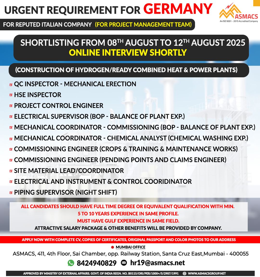 Urgent Requirement for Germany! 🇩🇪