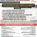 Urgent Job Openings for a Reputed Food Production Company in Saudi Arabia