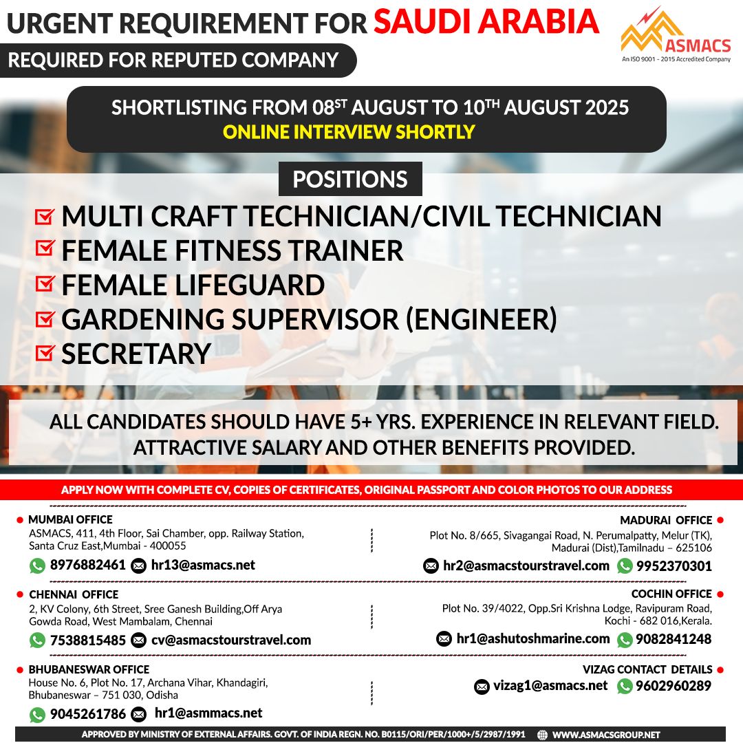 hiring for a reputed company in Saudi Arabia 🇸🇦