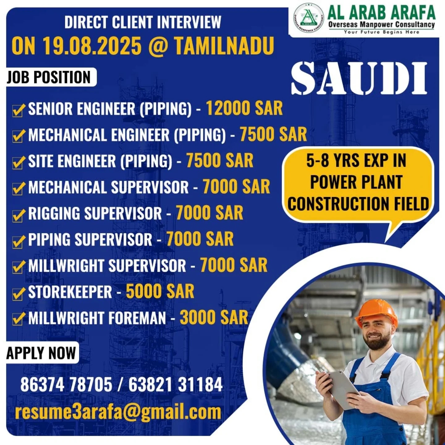 Job Openings in Saudi Arabia for Power Plant Construction