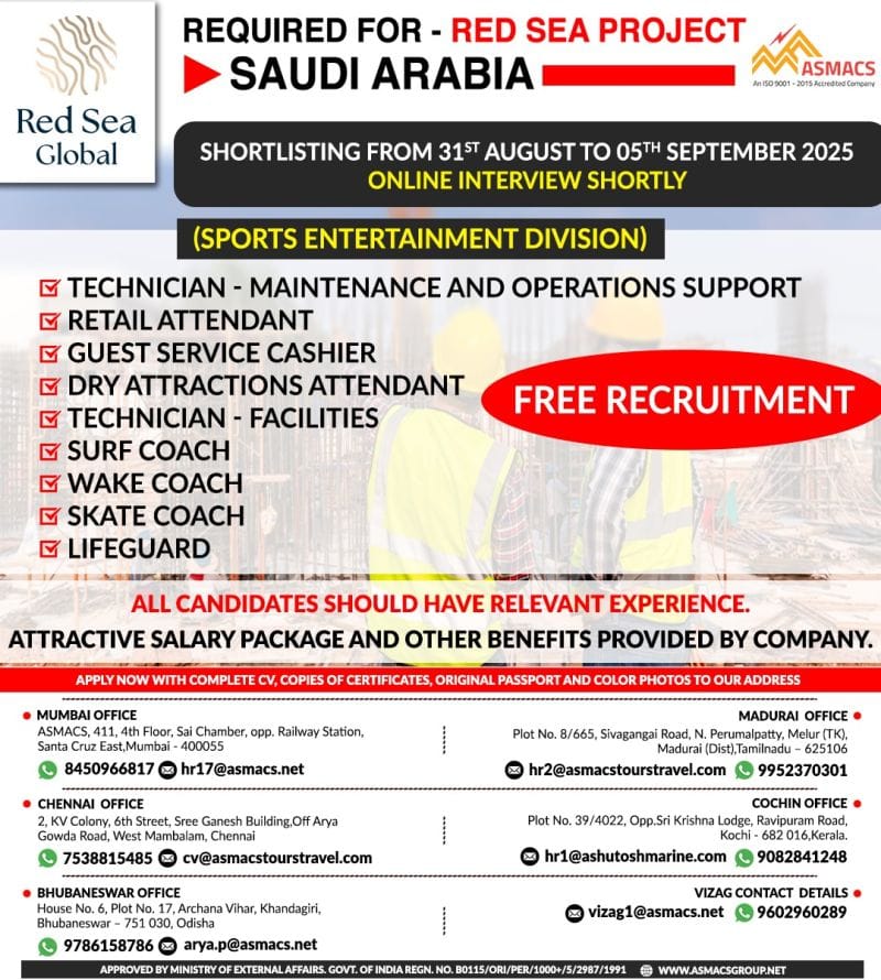🌊 Urgent Hiring for Red Sea Project – Saudi Arabia 🇸🇦