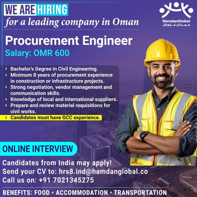 🚀 Urgent Hiring: Procurement Engineer in Oman – Apply Now!