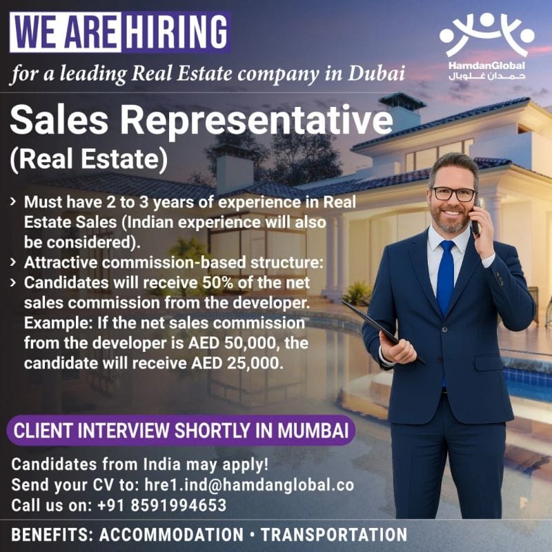 🌟 Dubai Real Estate Jobs 2025 – Sales Representative Vacancy