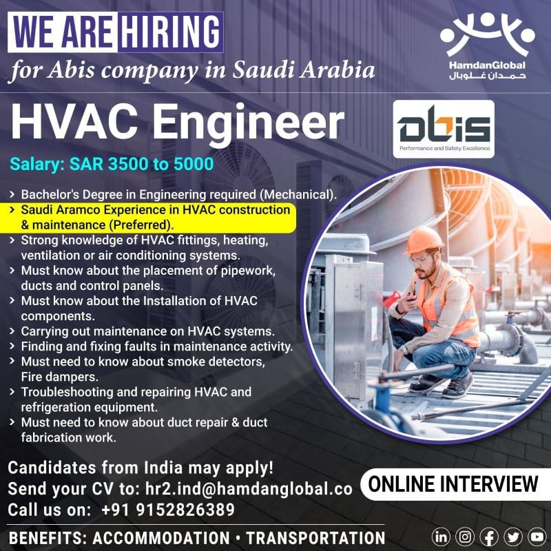 🇸🇦 HVAC Engineer Jobs in Saudi Arabia – Apply Now!
