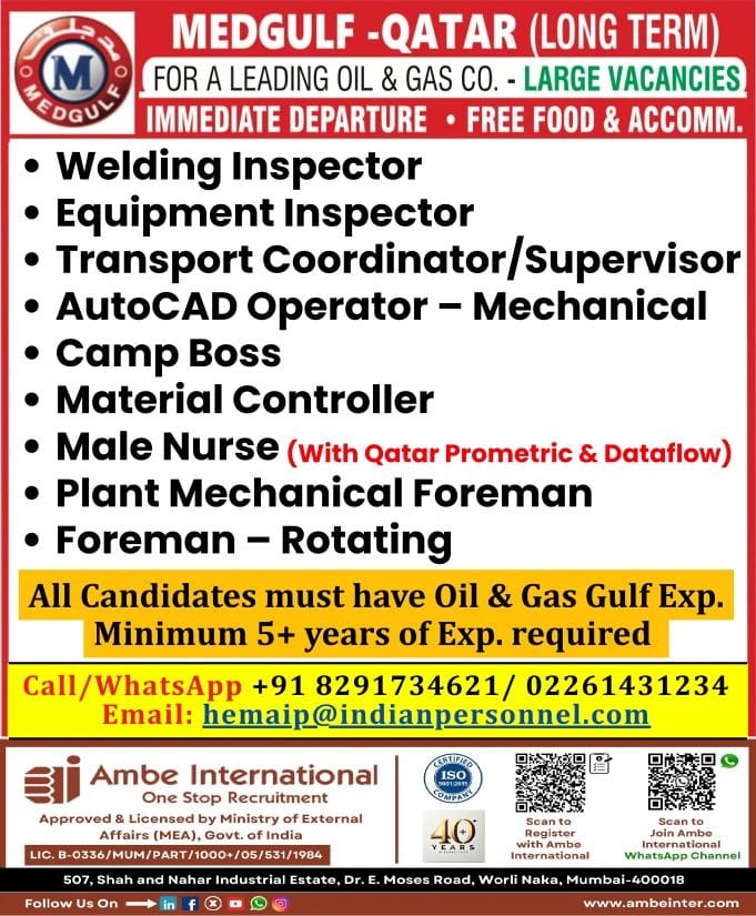 🇶🇦 Medgulf Qatar Jobs 2025 – Long Term Oil & Gas Vacancies